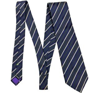 Paul Smith London 100% Silk Designer Necktie Mens Blue Silver Striped Luxury